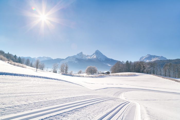 Hotel Alpenhof, Winterzeit, Langlaufen, Loipe mit Watzmann